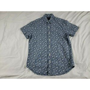 Men's J. Crew Mercantile Short Sleeve Oxford Chambray Floral Shirt Small Blue